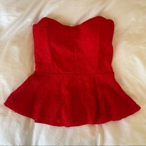 Red Lace Peplum Top
